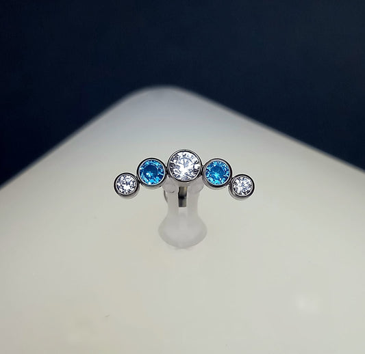 Media luna 5 cristales Azul y clear - titanio grado implante ASTM F-136