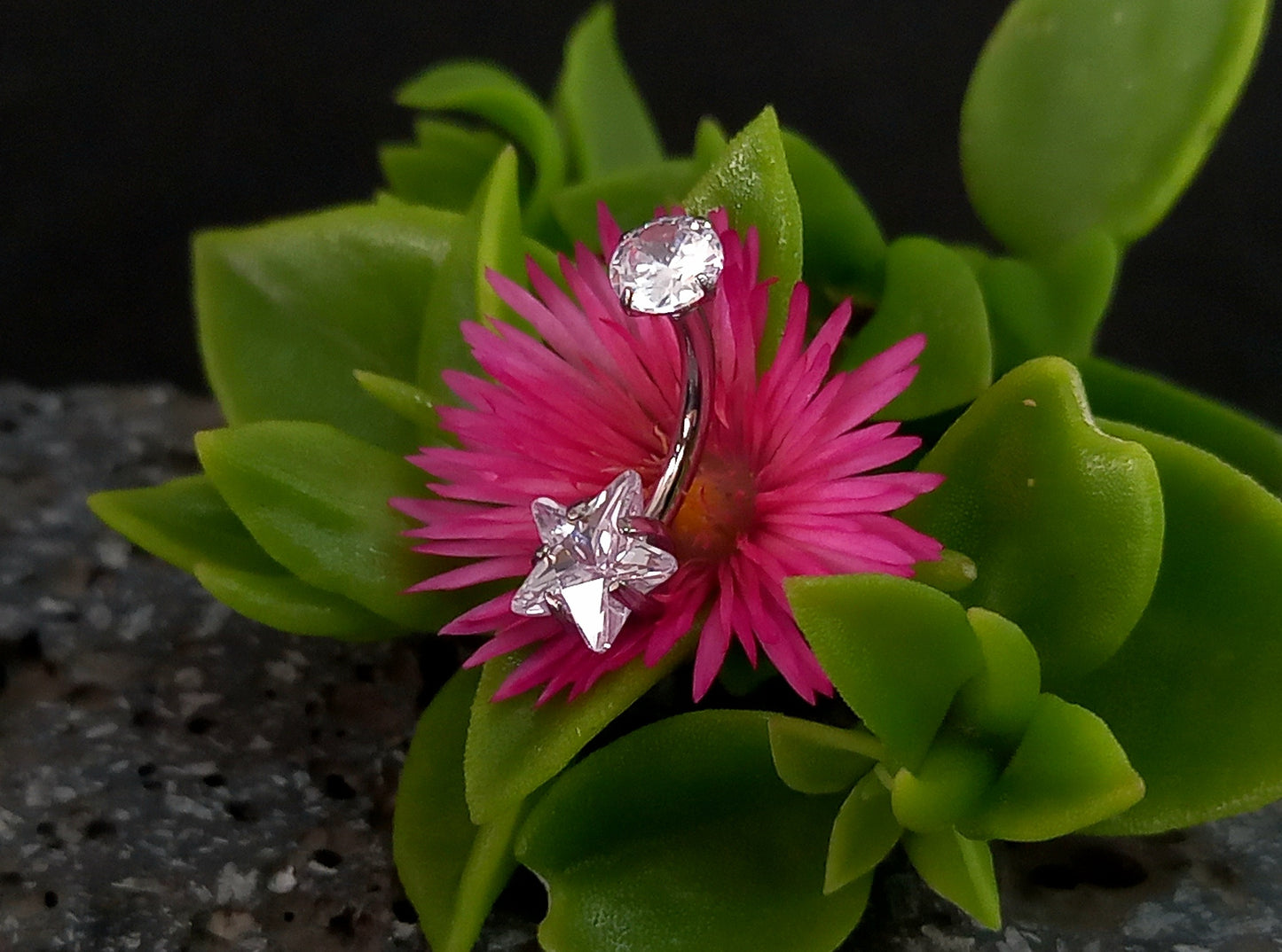 Titanio grado implante. Navel CZ estrella clear