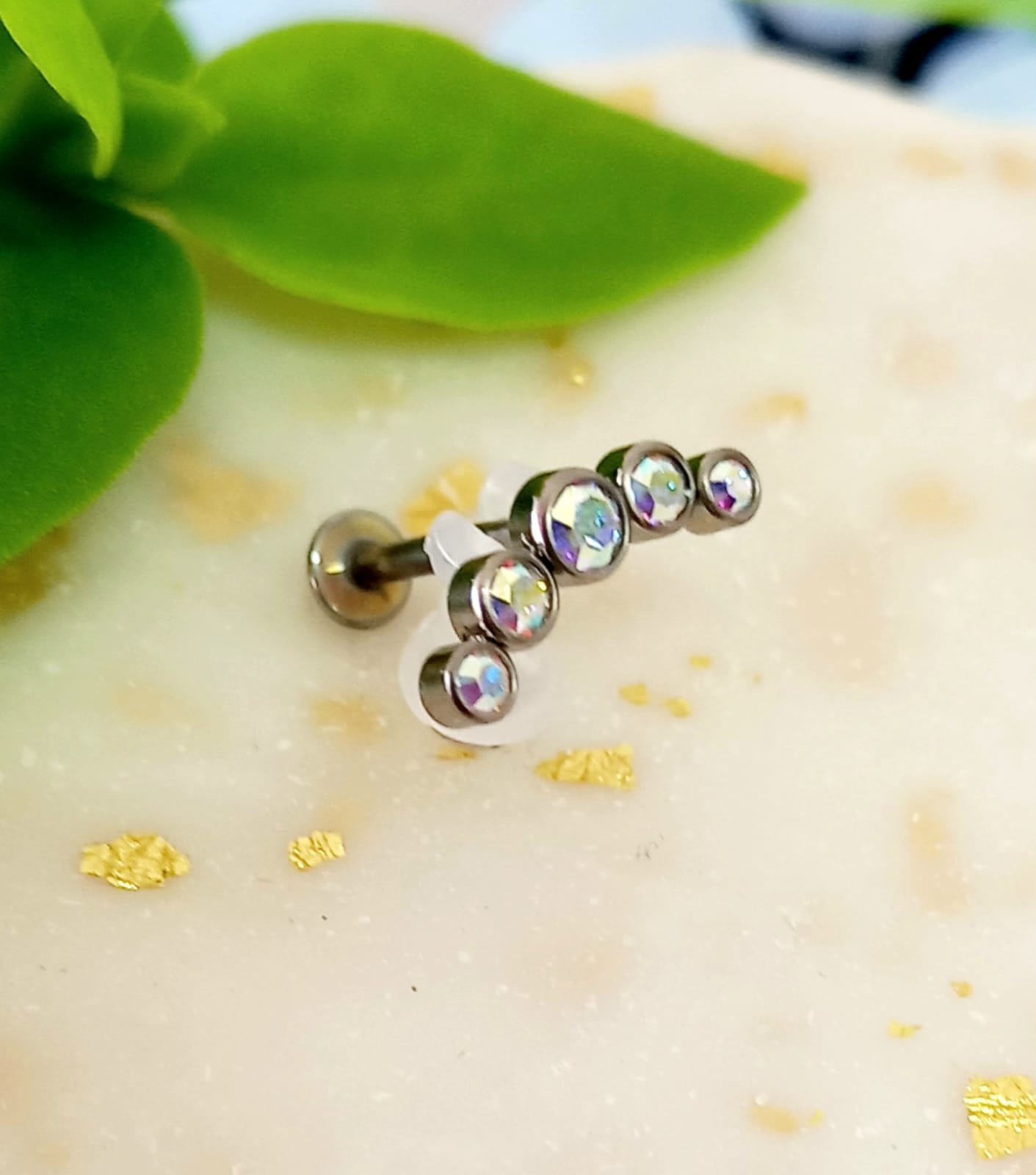 Media Luna 5 cristales Swarovski aurora boreal - titanio grado implante ASTM F-136