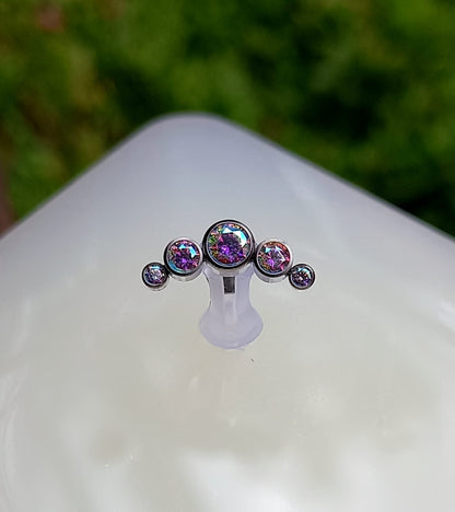 Media luna 5 cristales Aurora boreal  - titanio grado implante ASTM F-136