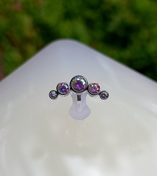 Media luna 5 cristales Aurora boreal  - titanio grado implante ASTM F-136