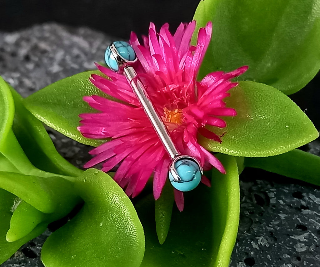 Barbell con esfera turquesa - titanio grado implante ASTM F-136