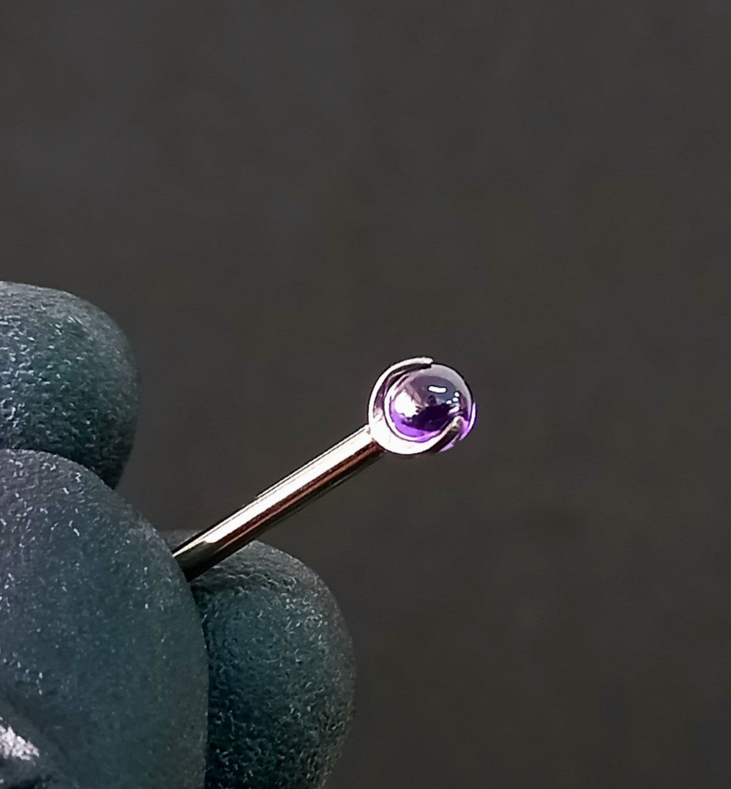 Barbell con esfera amatista  - titanio grado implante ASTM F-136