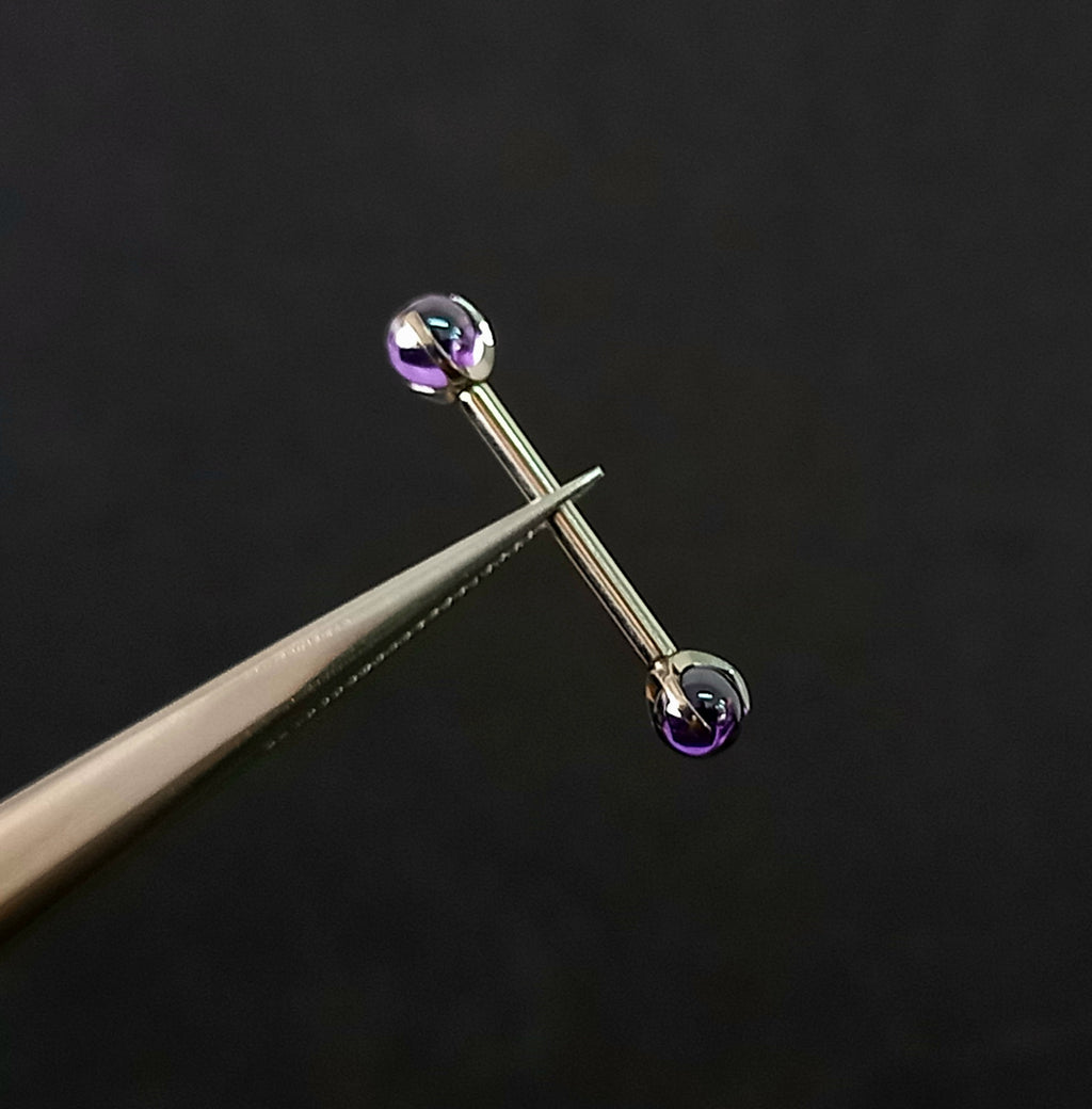 Barbell con esfera amatista  - titanio grado implante ASTM F-136