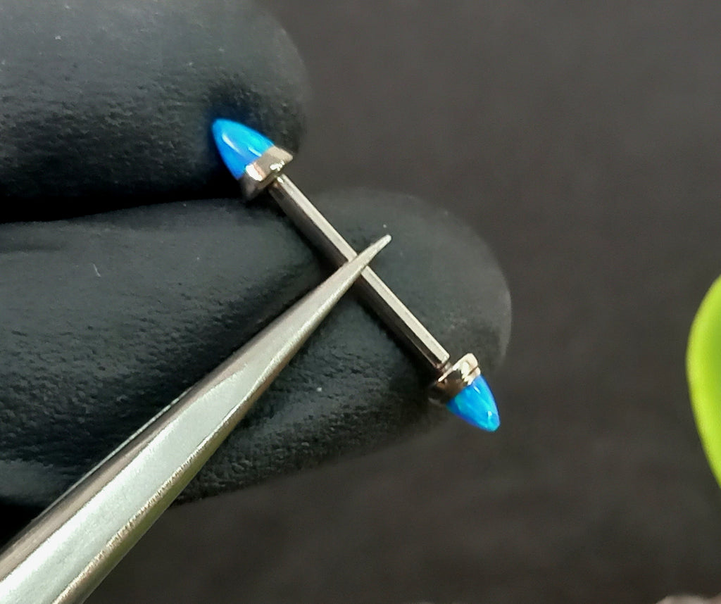 Nipple con punta Ópalo azul - titanio grado implante ASTM F-136