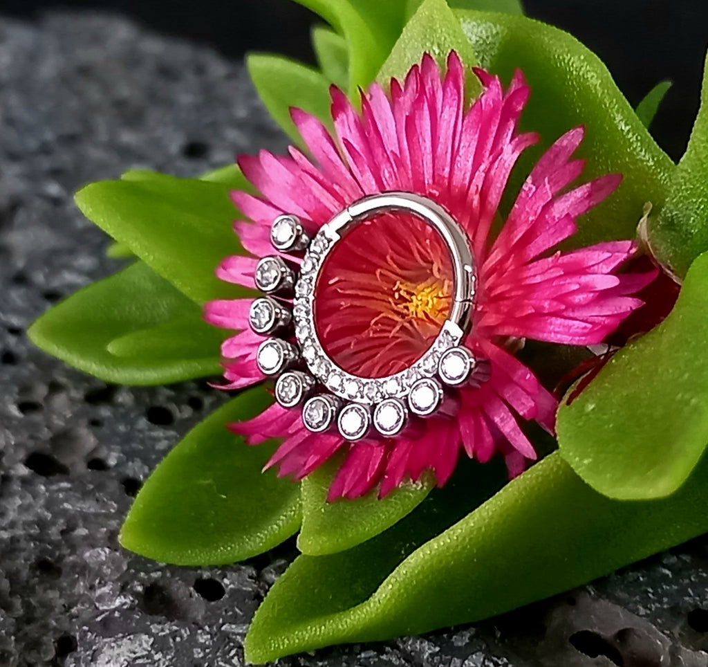 Argolla clicker zircón y cuentas