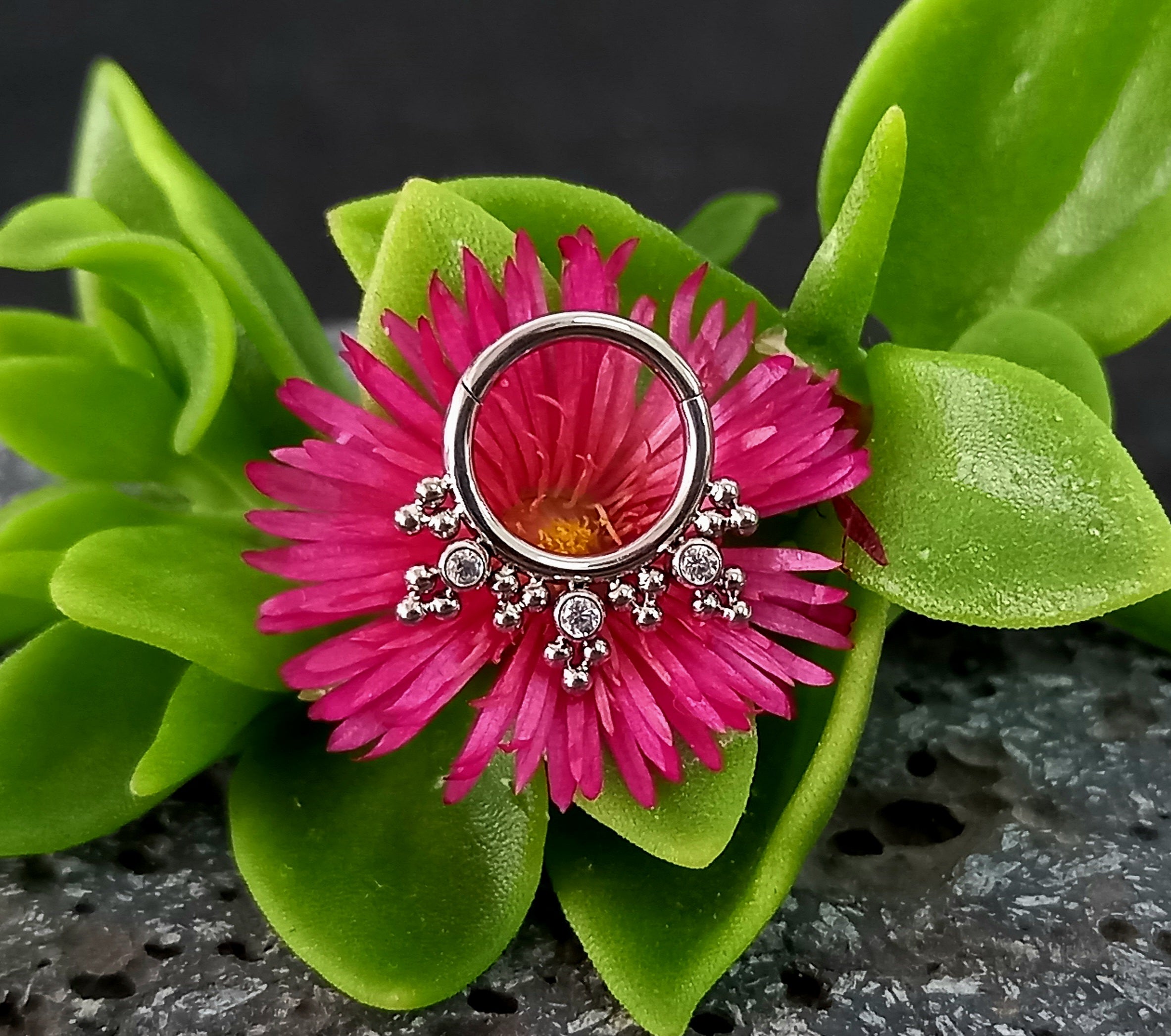 Argolla clicker brillos con racimos trinity