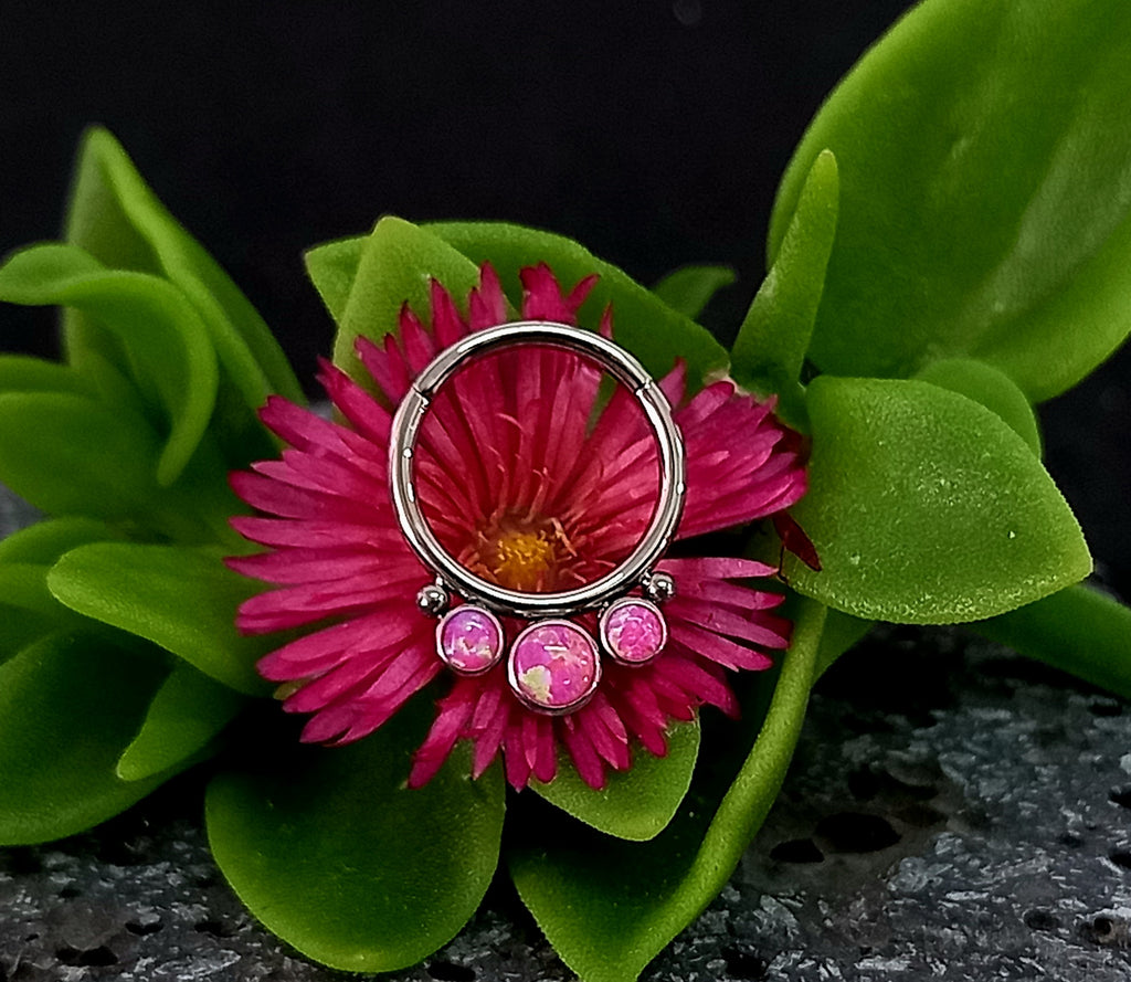 Argolla clicker triple ópalo rosa