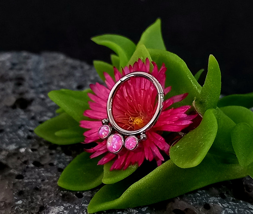 Argolla clicker triple ópalo rosa