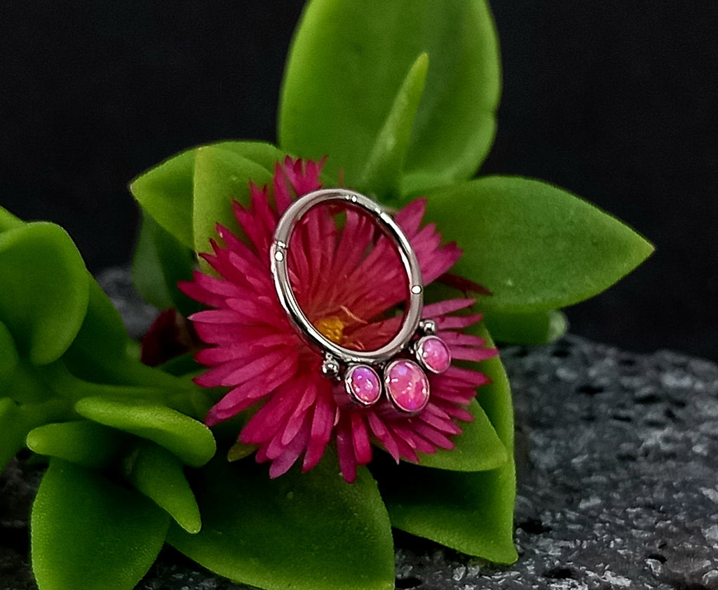 Argolla clicker triple ópalo rosa