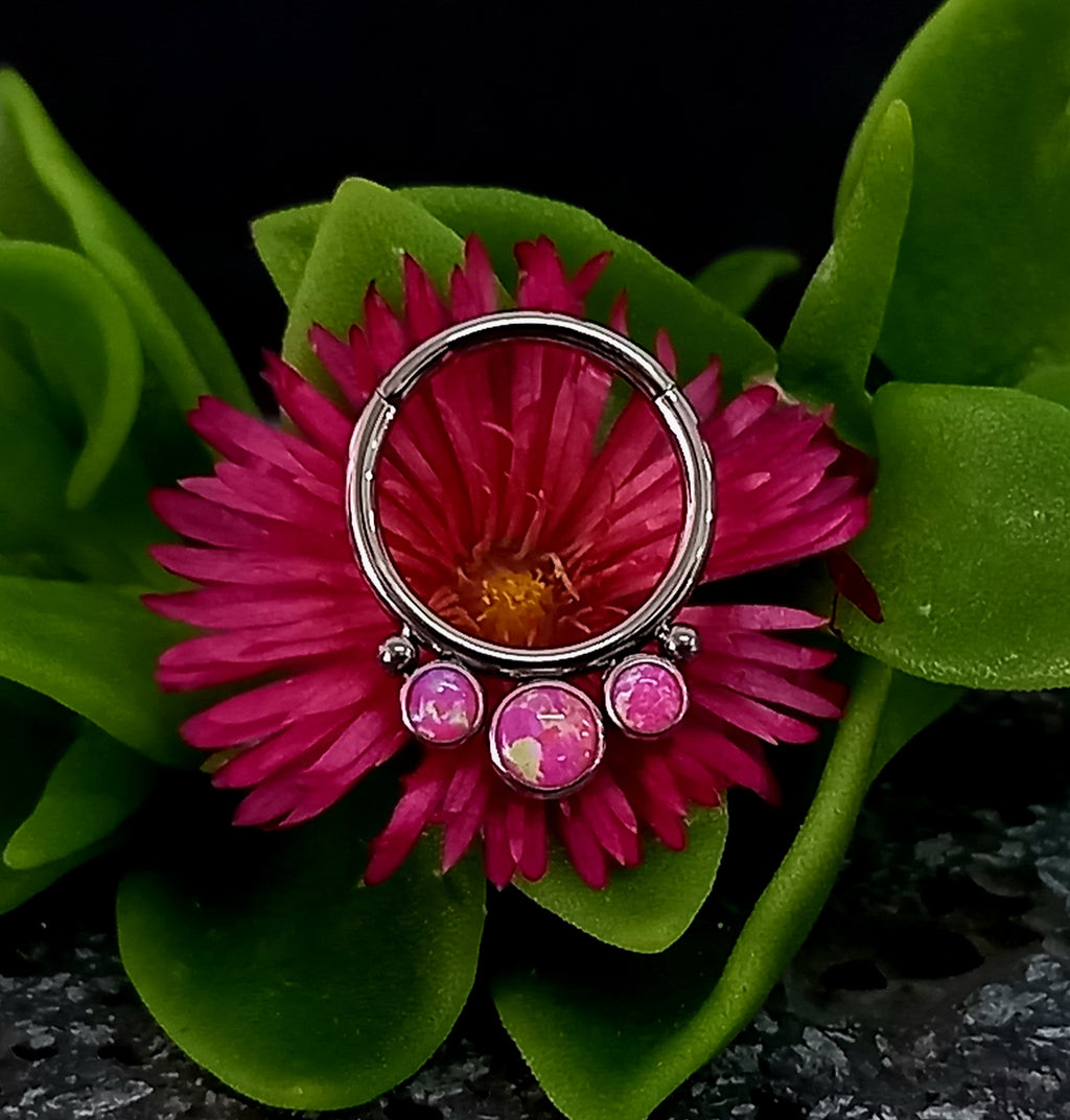 Argolla clicker triple ópalo rosa