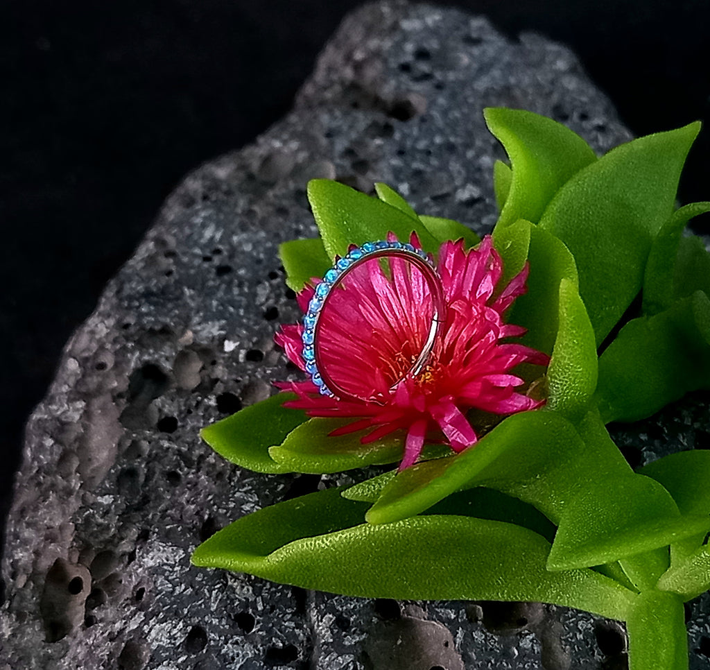 Argolla clicker ópalo lateral azul