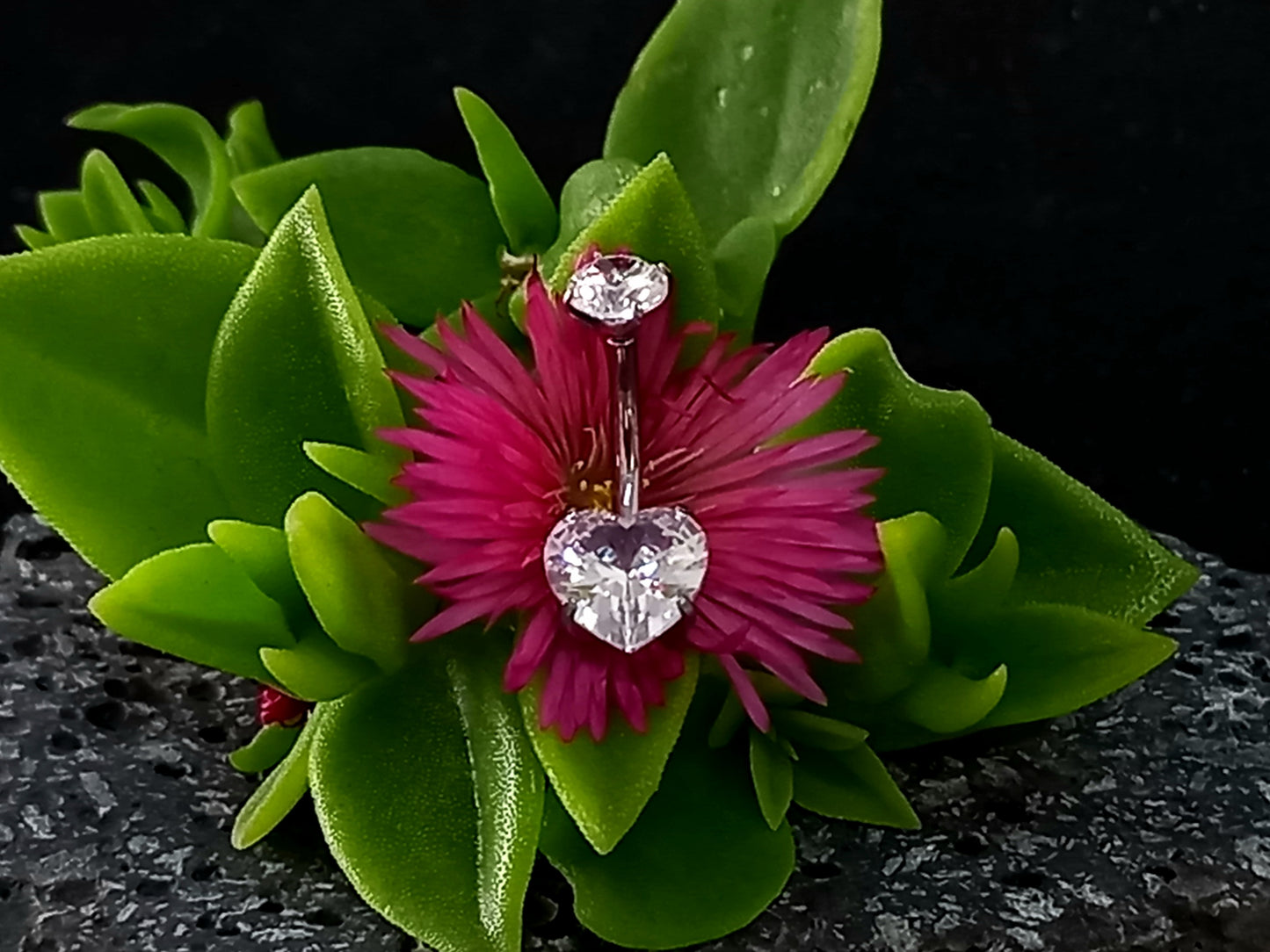 Titanio grado implante. Navel CZ corazon clear
