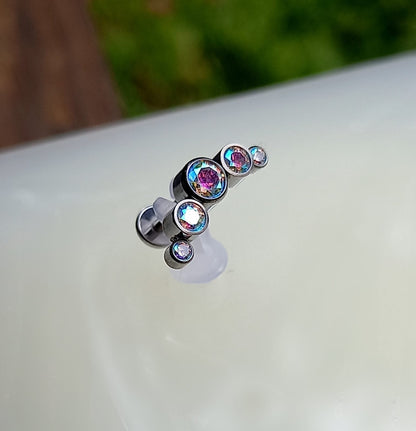 Media luna 5 cristales Aurora boreal  - titanio grado implante ASTM F-136