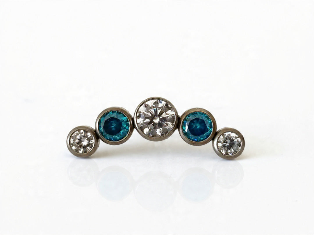 Media luna 5 cristales Azul y clear - titanio grado implante ASTM F-136