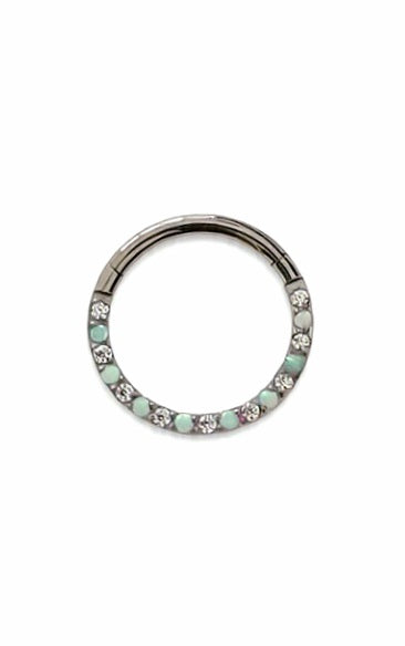 Argolla clicker opalo blanco y cristal