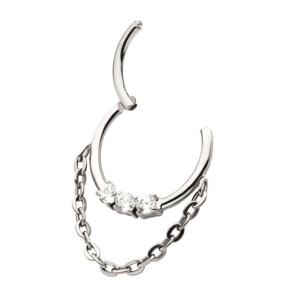 Argolla clicker con tres brillos clear y cadena