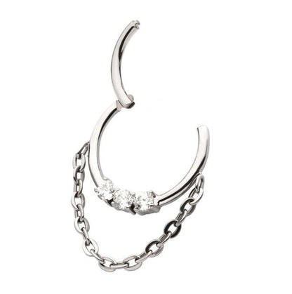 Argolla clicker con tres brillos clear y cadena