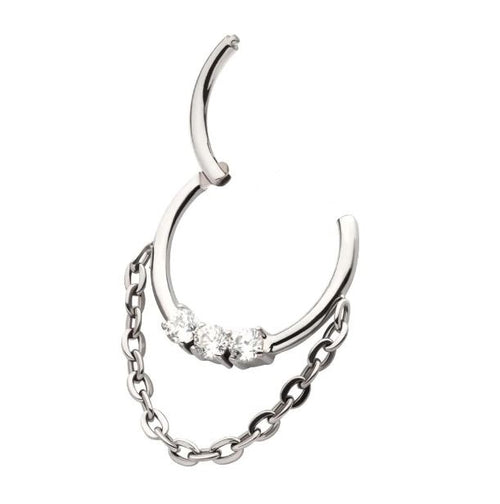 Argolla clicker con tres brillos clear y cadena