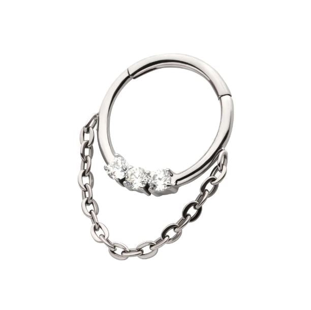 Argolla clicker con tres brillos clear y cadena