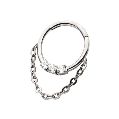 Argolla clicker con tres brillos clear y cadena