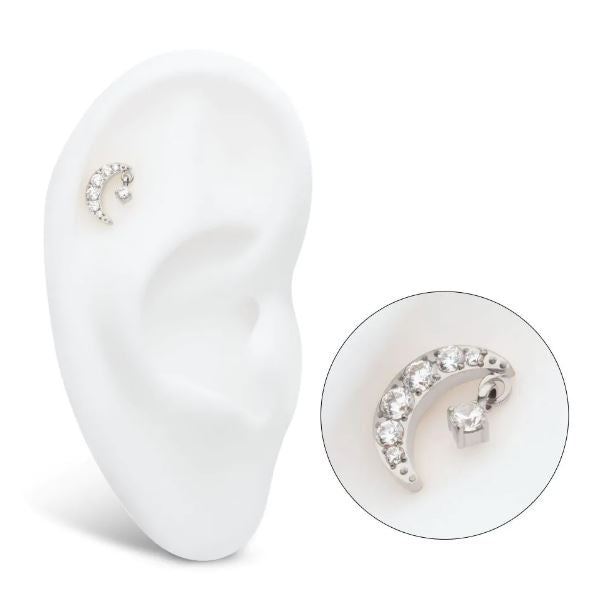 Luna con colgante Cz - titanio grado implante ASTM F-136