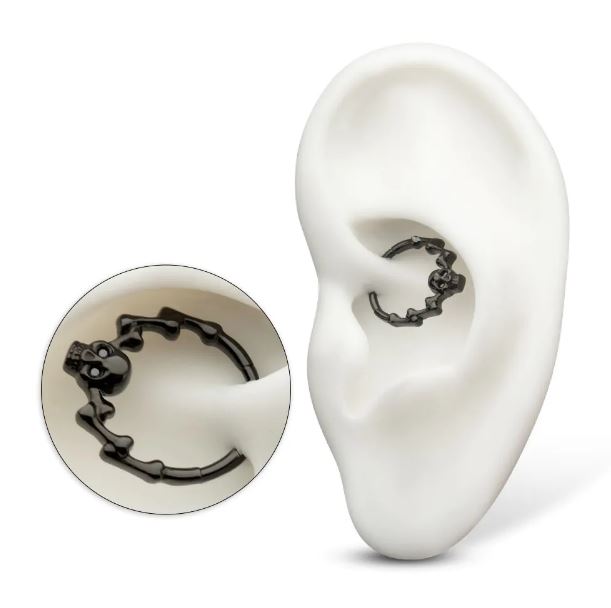 Titanio grado implante. Clicker calavera  y hueso  PVD negro
