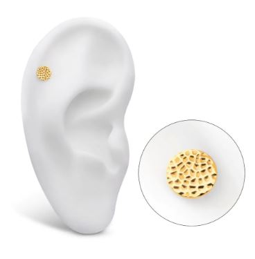 Titanio grado implante. Disco martillado PVD oro de 24Kt