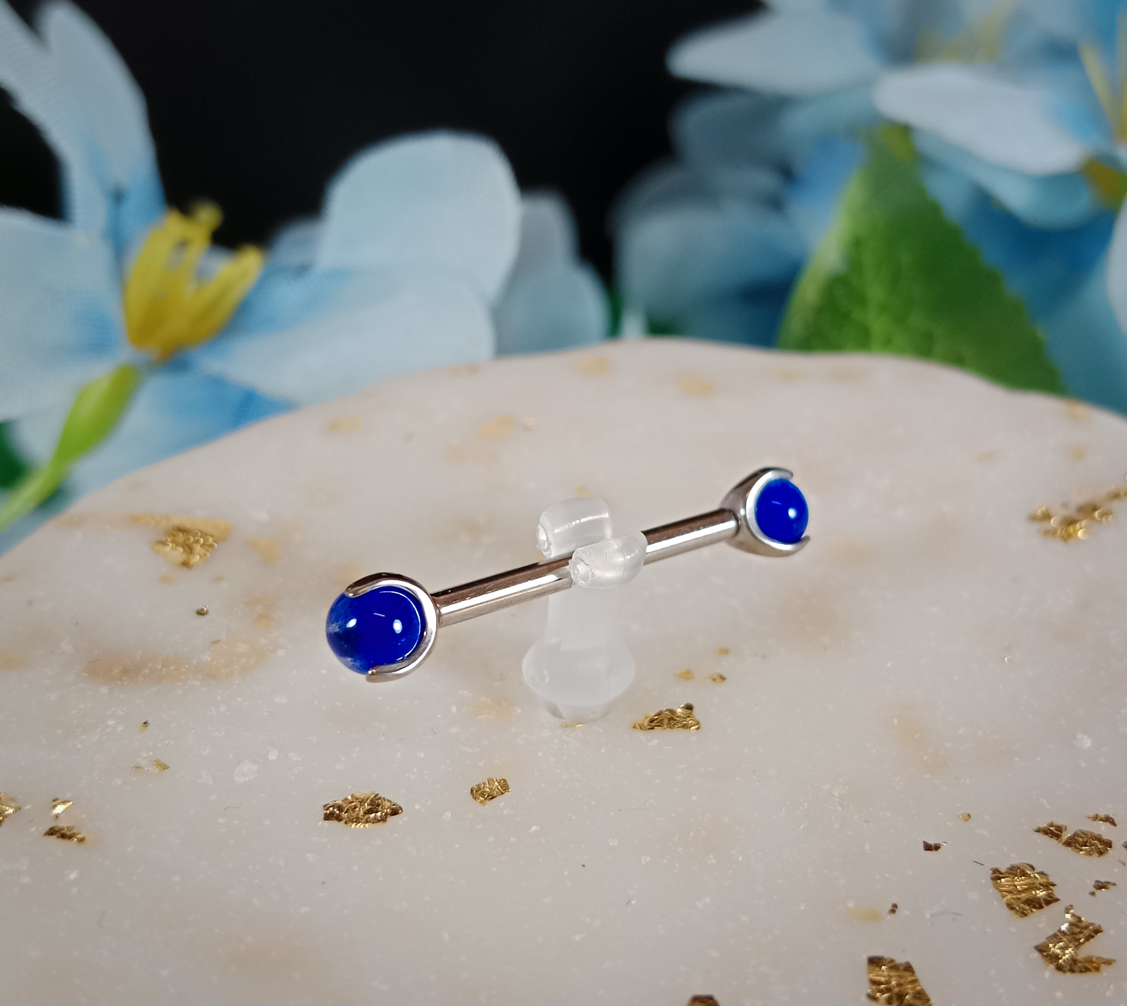 Barbell con esfera Azul - titanio grado implante ASTM F-136