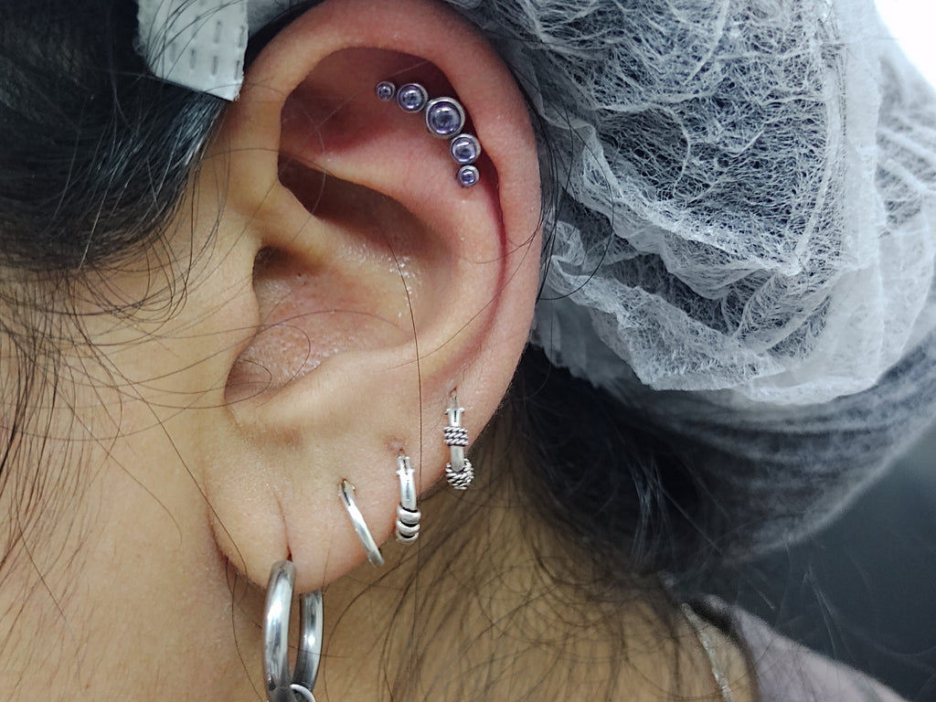 Media Luna 5 cristales amatista 14G - titanio grado implante ASTM F-136