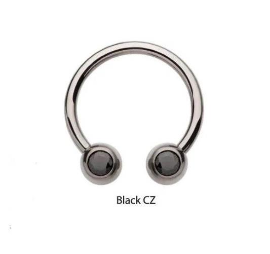 Titanio grado implante. Barbell circular con rosca y cristal swarovski negro