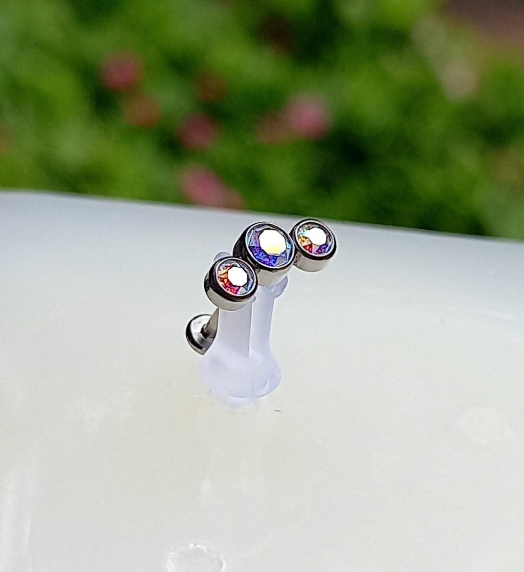 Media luna triple cristal Swarovski Aurora boreal - titanio grado implante ASTM F-136