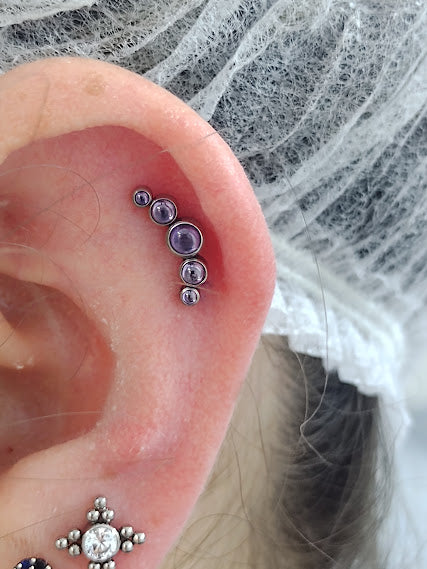 Media Luna 5 cristales amatista 14G - titanio grado implante ASTM F-136